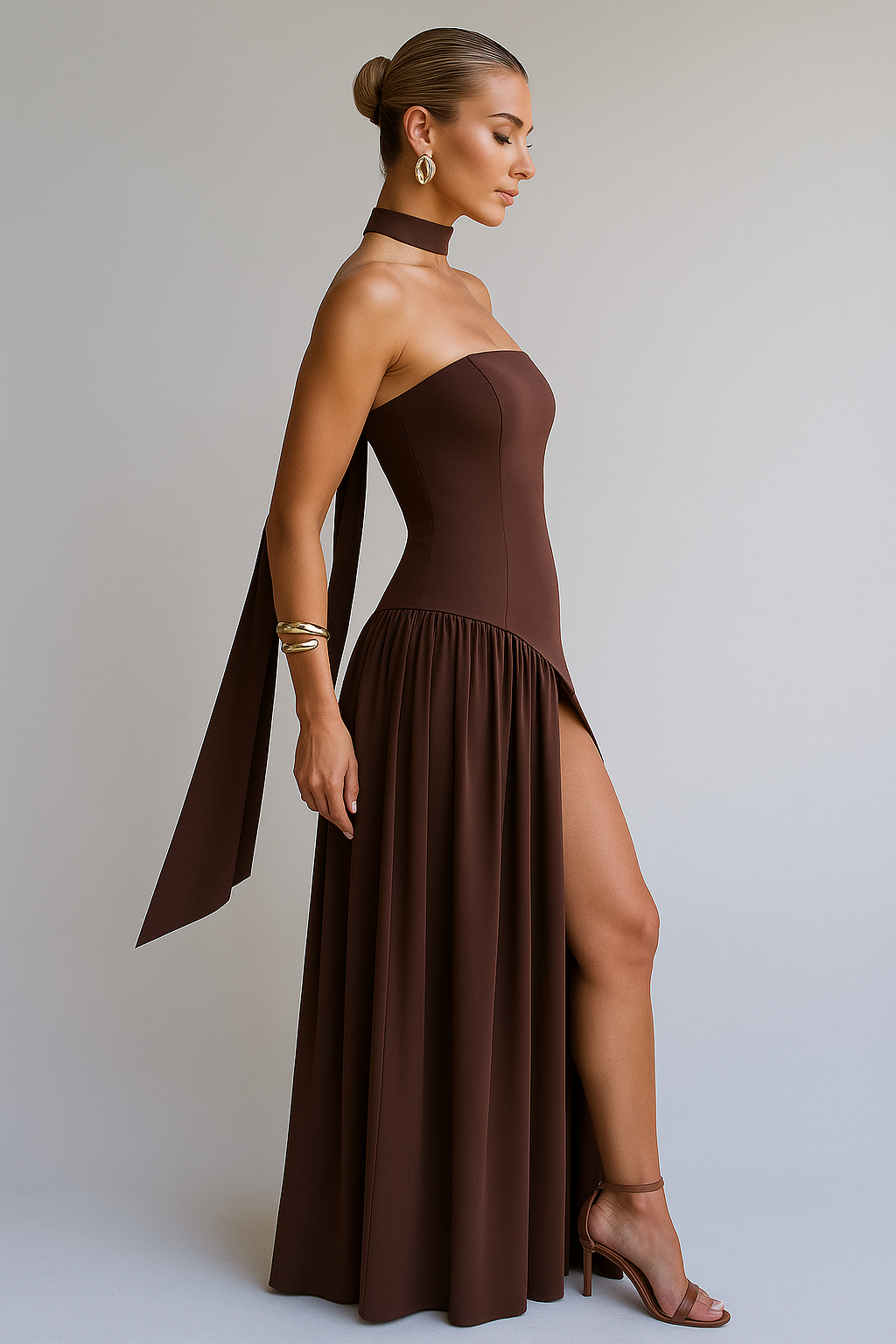 Maliyah | Abito elegante con scollo dritto e spacco laterale