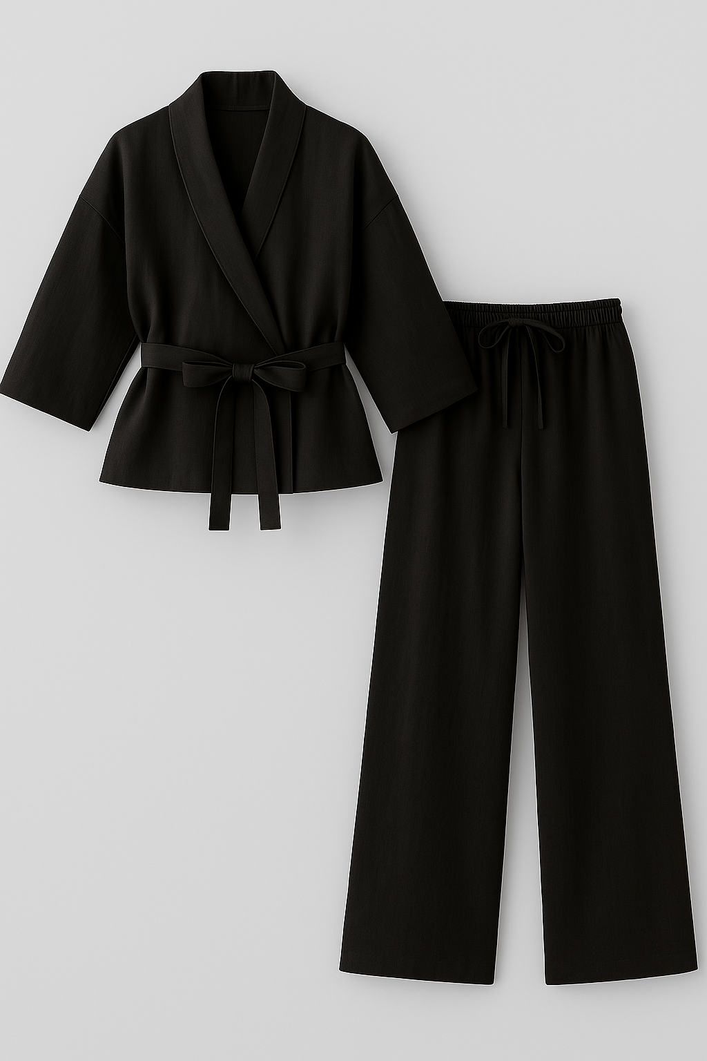 Lina | Kimono in lino con cintura - Nera - clothing outfit topwear trouser women - Concept Palermo