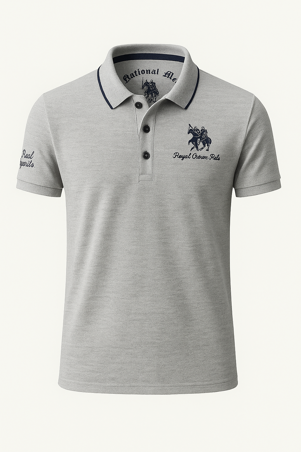 Valerio | Polo elegante con dettagli ricamati a contrasto - Grigio - men's polo men's polo shirt polo shirts & polos Shirts und Polos - Concept Palermo