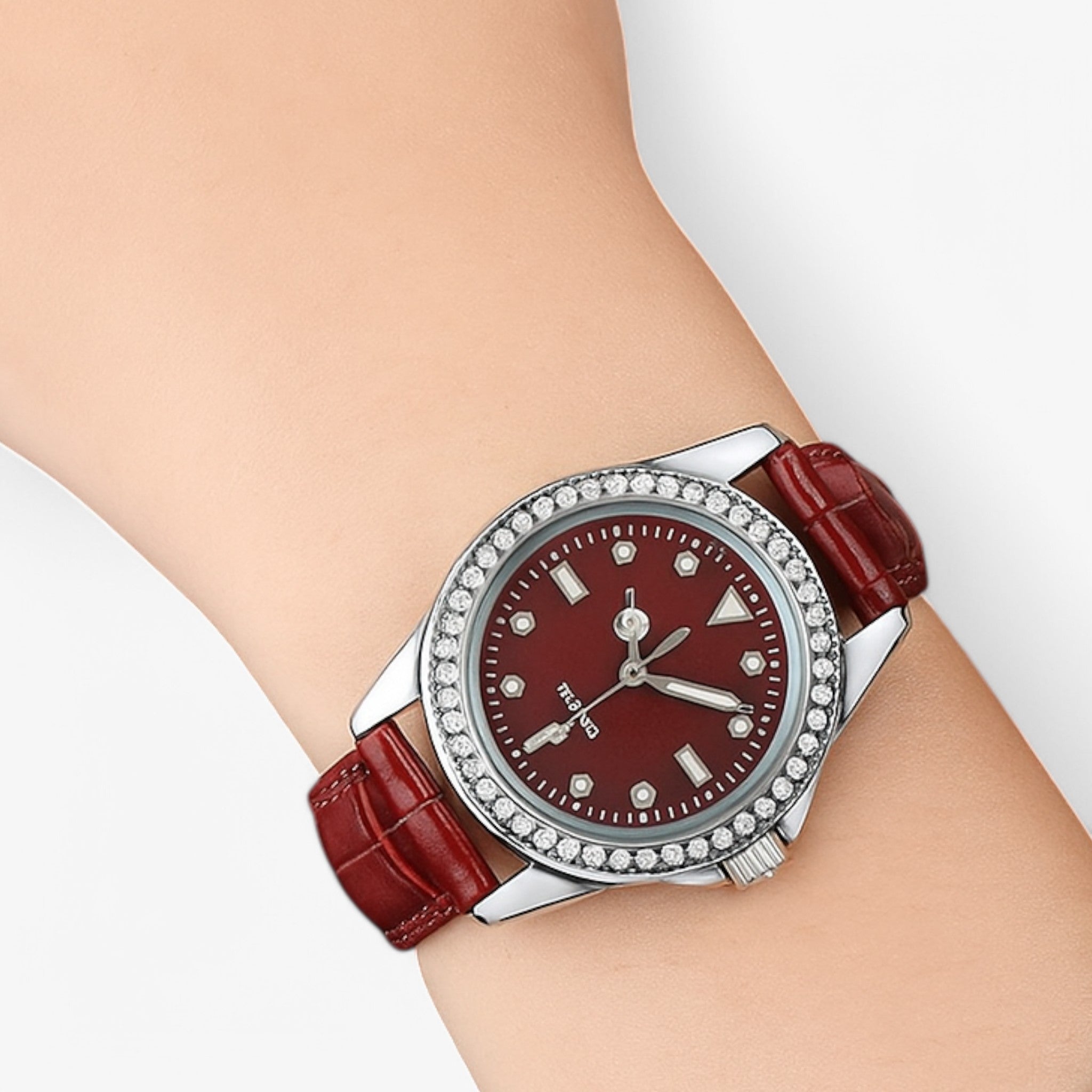 Gemma | Orologio elegante in pelle verde con diamanti scintillanti - - - Concept Palermo