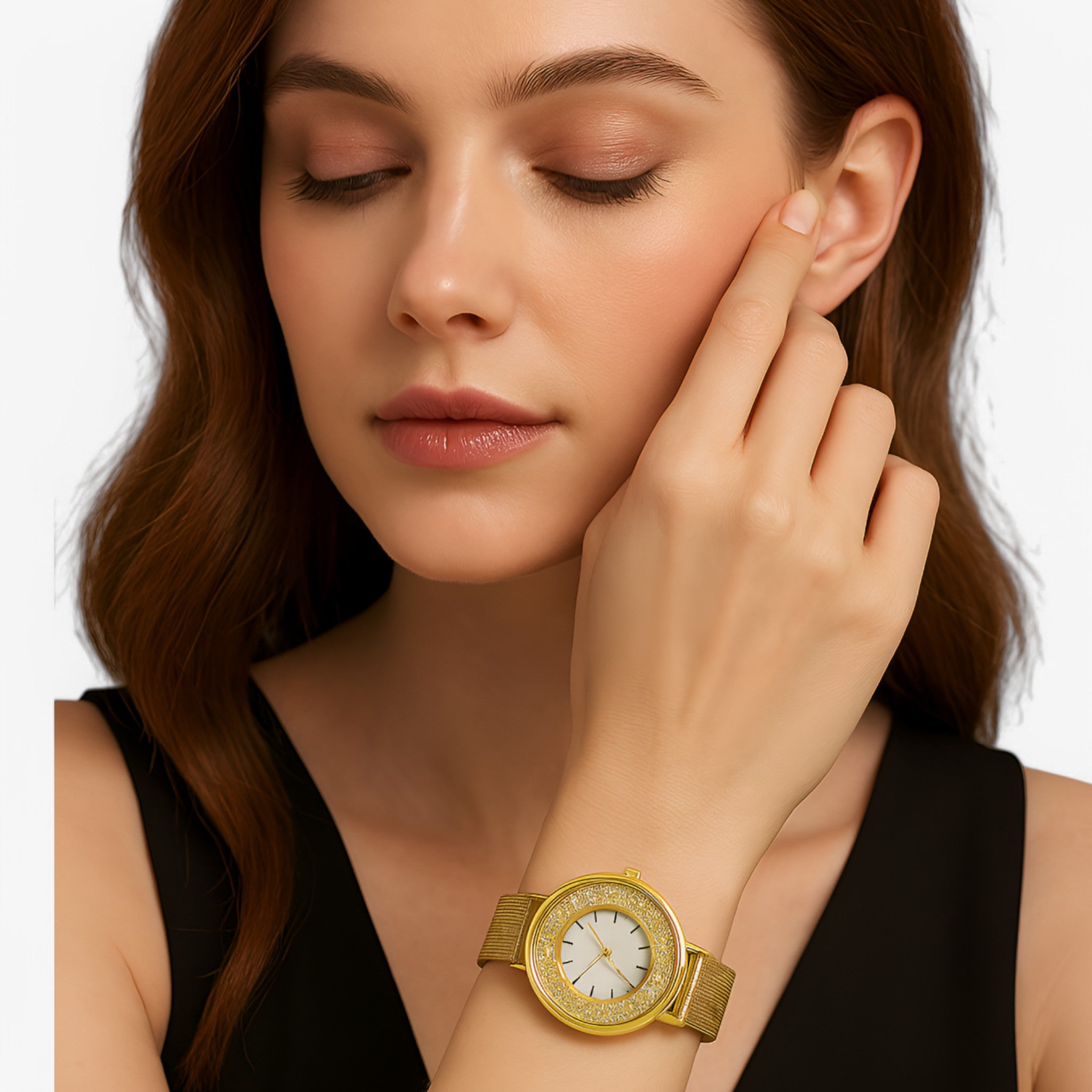 Amber | Orologio da donna in acciaio con finitura oro rosa e bracciale in maglia di strass - - female watch watch for women - Concept Palermo