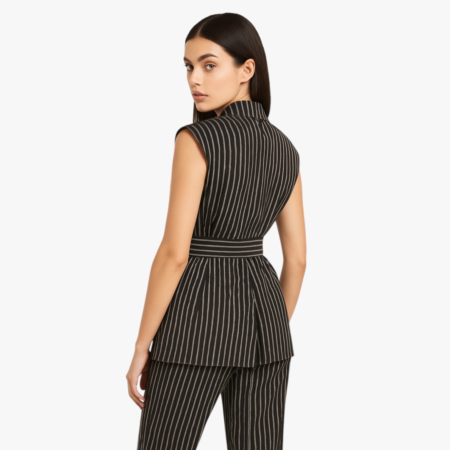 Claire | Gilet lungo a righe con cintura in misto cotone - - clothes outerwear regular sleeveless slight stretch vests women women clothes women's clothes - Concept Palermo
