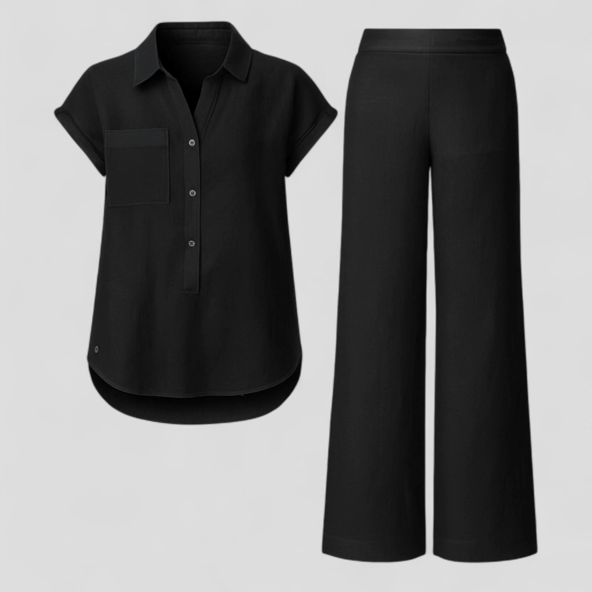 Ismeralda | Completo Donna Elegante Estivo in Poliestere - Nero - Abbigliamento Donna Comodo e Traspirante Completo Estivo Completo in Lino Cura Facile Design Elegante Moda Estate Outfit Estivo Style Casual Vacanze Estive - Concept Palermo