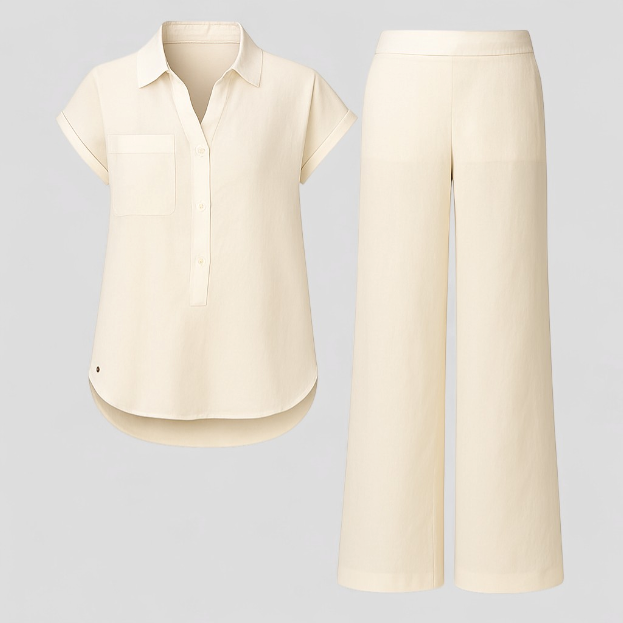 Ismeralda | Completo Donna Elegante Estivo in Poliestere - Beige - Abbigliamento Donna Comodo e Traspirante Completo Estivo Completo in Lino Cura Facile Design Elegante Moda Estate Outfit Estivo Style Casual Vacanze Estive - Concept Palermo