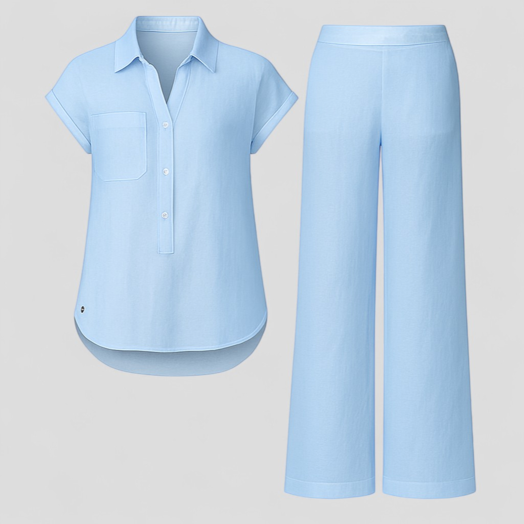 Ismeralda | Completo Donna Elegante Estivo in Poliestere - Blu - Abbigliamento Donna Comodo e Traspirante Completo Estivo Completo in Lino Cura Facile Design Elegante Moda Estate Outfit Estivo Style Casual Vacanze Estive - Concept Palermo