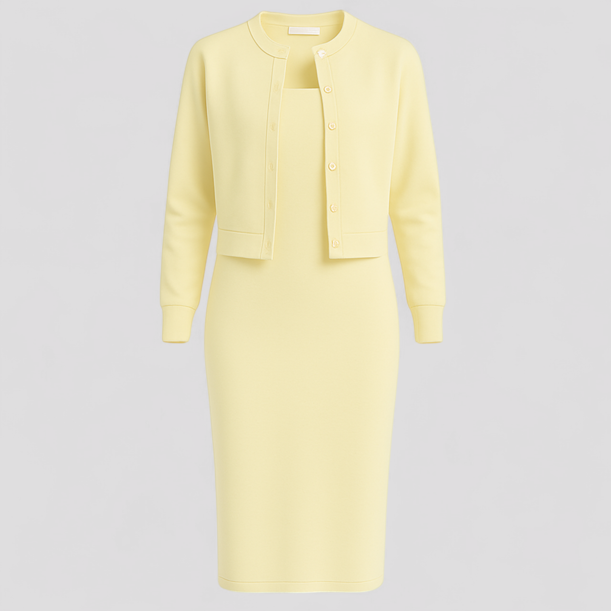 Acadia | Abito Midi Elegante con Cardigan Abbinato - Giallo - abbigliamento casual abito midi abito versatile cardigan elegante moda femminile outfit formale stile comodo tessuto di alta qualità - Concept Palermo
