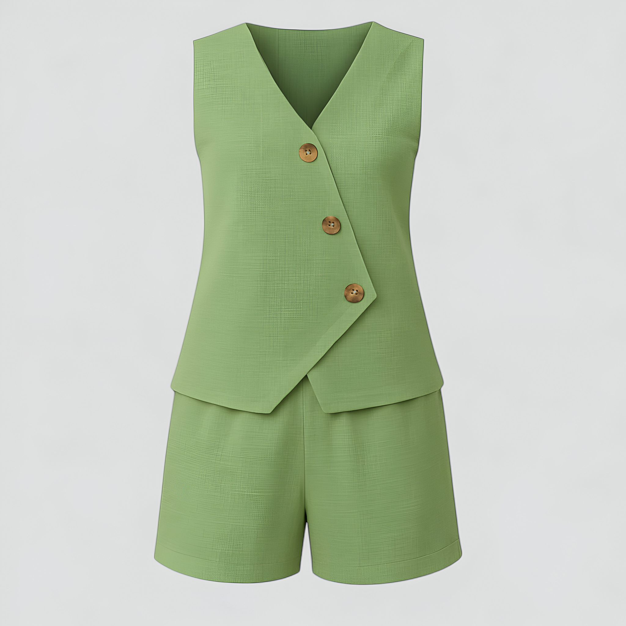 Aiko | Set Donna Elegante con Top a V e Pantaloni Corti - Verde - abbigliamento estivo abbigliamento per tempo libero design versatile moda comoda outfit casual pantaloni corti set due pezzi set elegante tessuto traspirante top a V - Concept Palermo