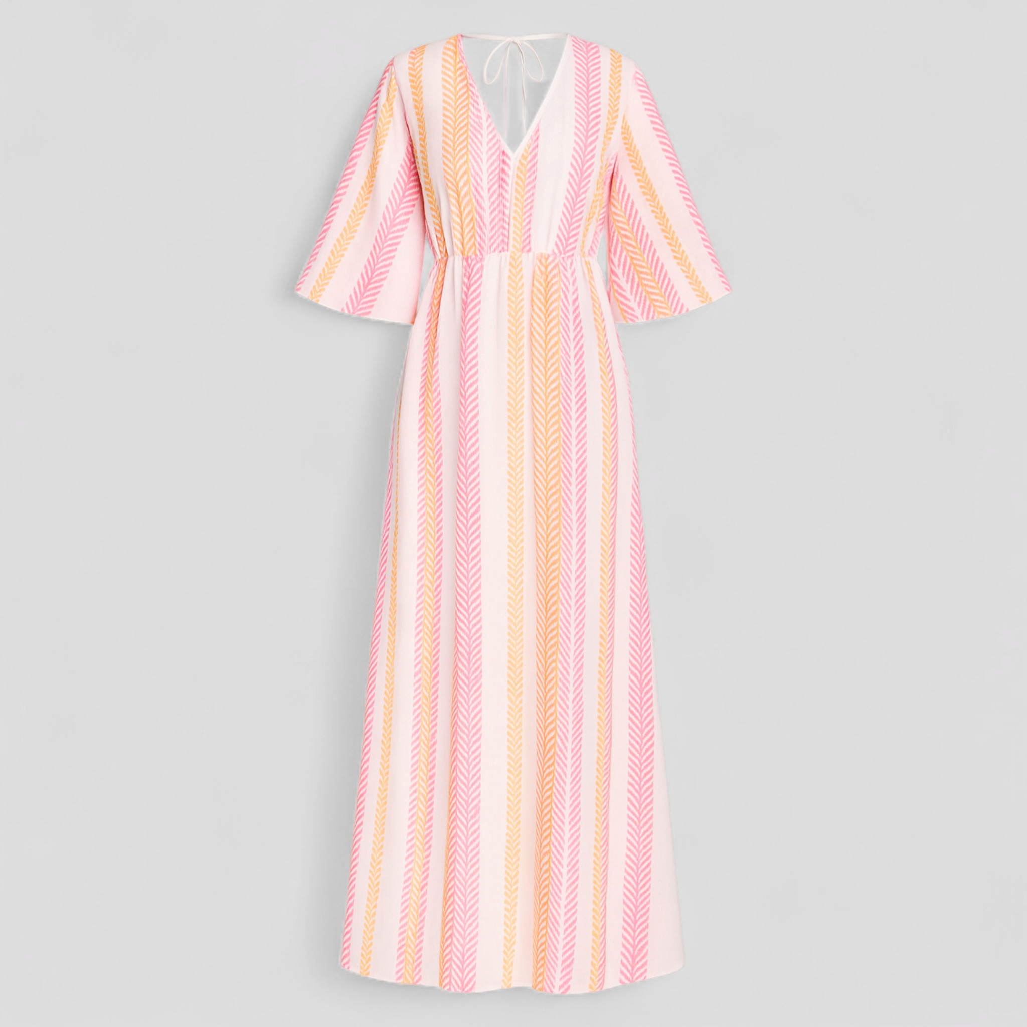 Aleiah | Abito Estivo Donna con Scollatura a V - Bianco-Rosa - abbigliamento casual abito da lavoro abito estivo moda femminile scollatura a V stampa vivace taglie versatili vestito colorato vestito elegante - Concept Palermo