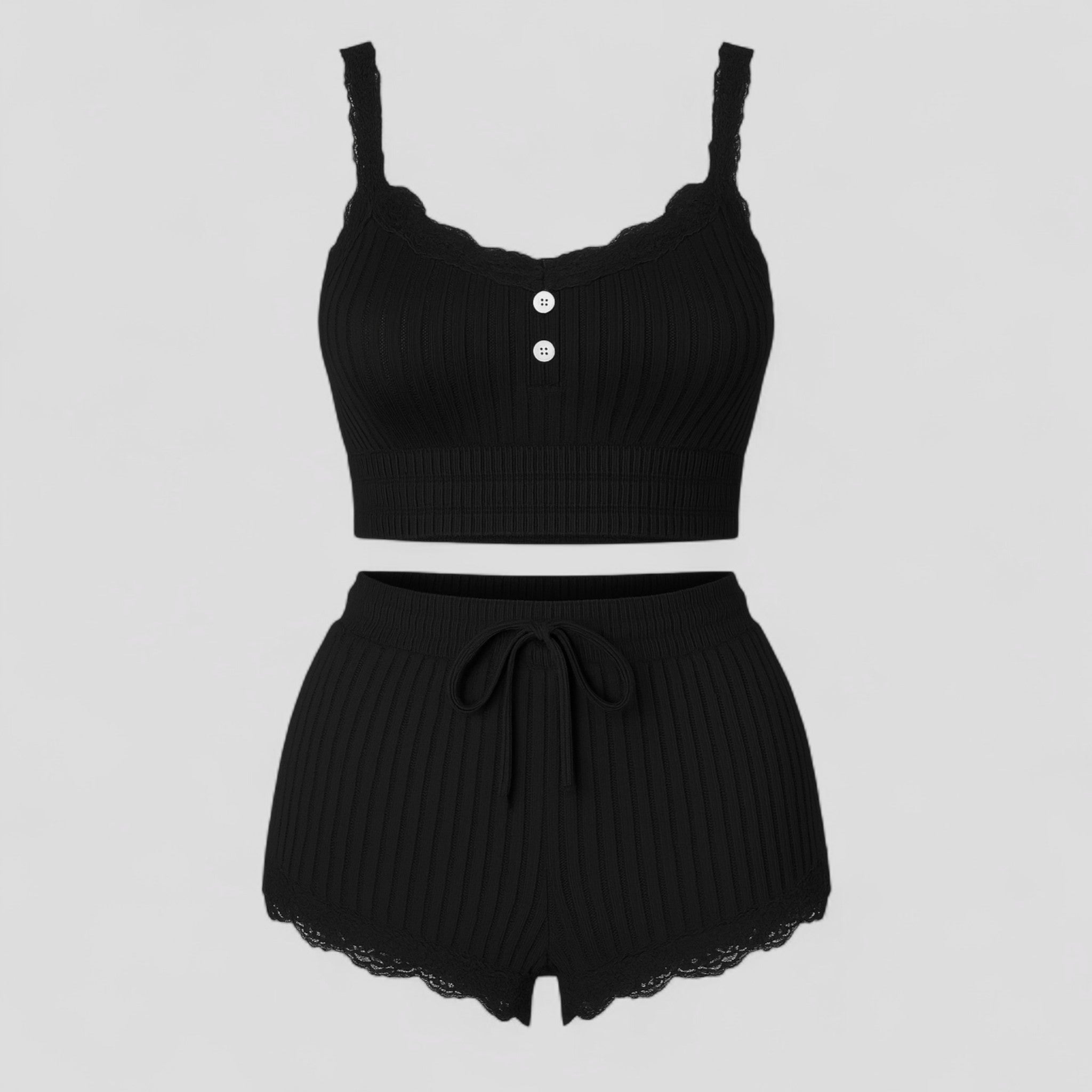Aneth | Pigiama Donna Estivo Comodo e Elegante - nero - abbigliamento notte pigiama comodo pigiama cotone pigiama donna pigiama elegante pigiama estate pigiama traspirante pijamas donna set pigiama estivo sleepwear estivo - Concept Palermo