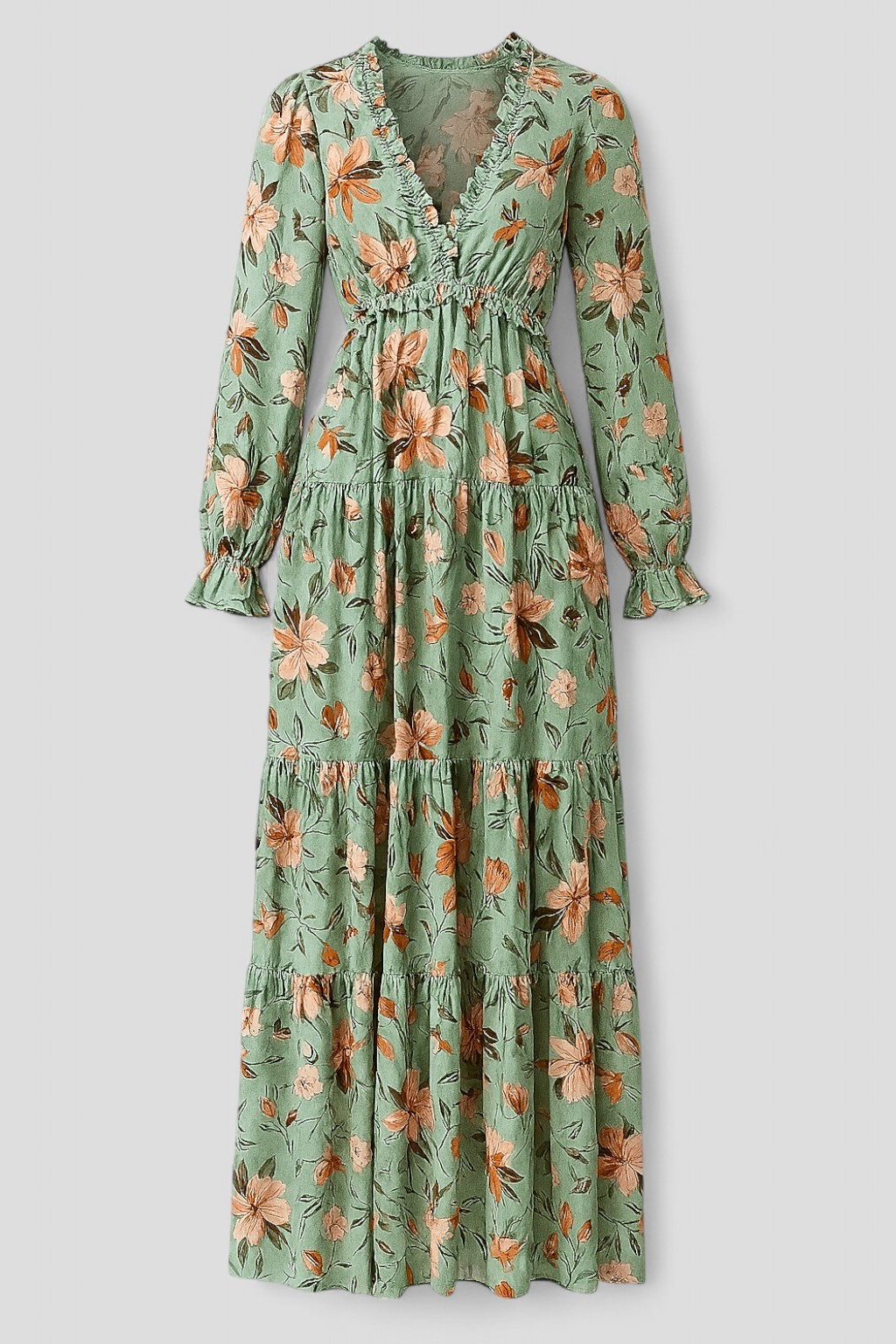Greta | Abito Maxi Elegante con Motivo Floreale - Verde - abito da cerimonia abito floreale abito maxi lunghe abito scollatura a V moda estate 2023 night out dress stile casual elegante tessuto leggero vestito elegante estivo vestito versatile - Concept Palermo