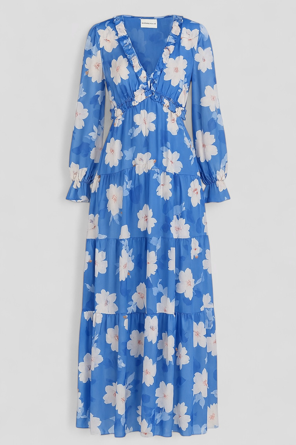 Greta | Abito Maxi Elegante con Motivo Floreale - Blu - abito da cerimonia abito floreale abito maxi lunghe abito scollatura a V moda estate 2023 night out dress stile casual elegante tessuto leggero vestito elegante estivo vestito versatile - Concept Palermo