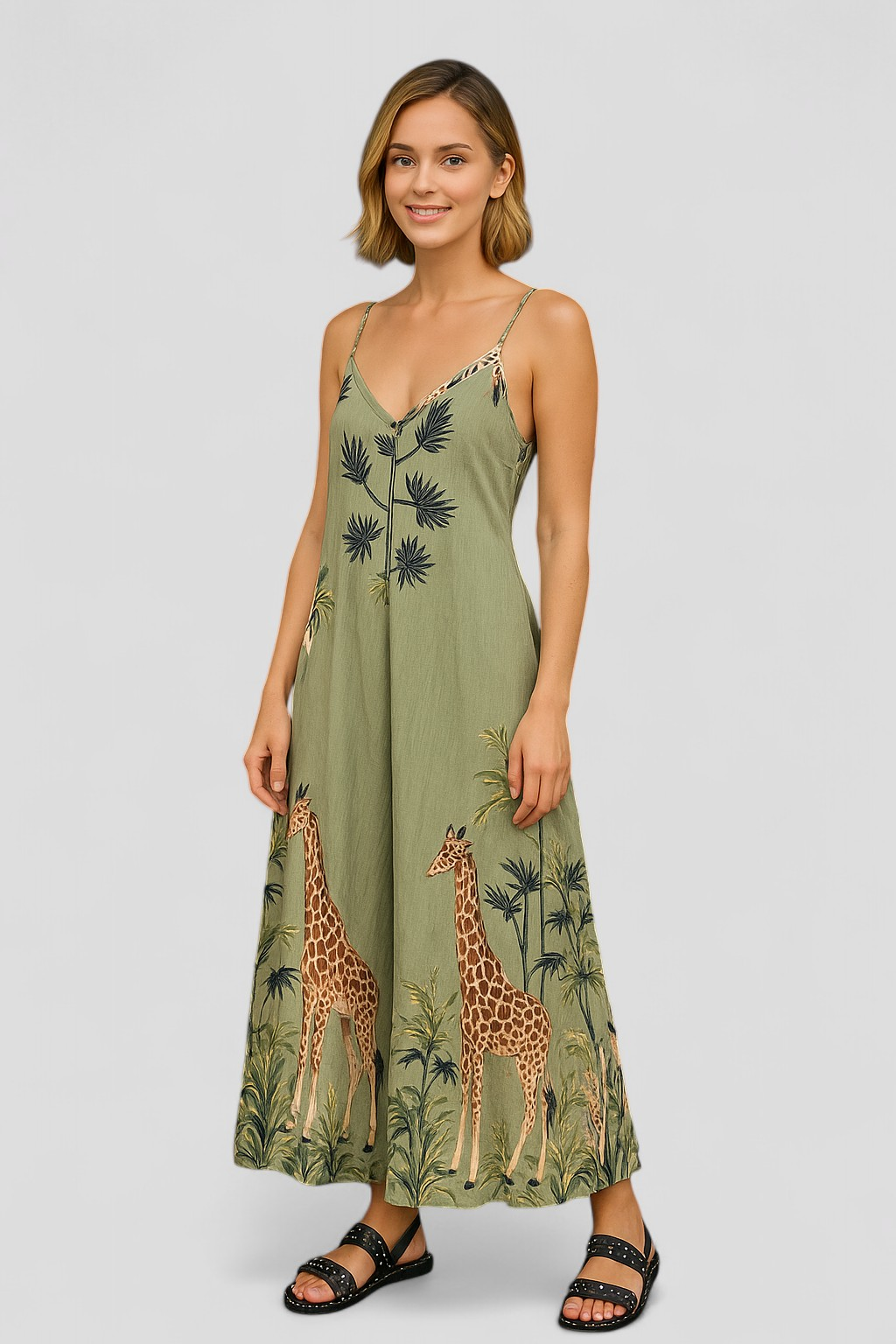 Marisa | Tuta Elegante Donna Verde Ampia - - abbigliamento estivo abito comodo jumpsuit verde moda versatile scollo a V spalline regolabili stile safari tuta ampia tuta elegante vestibilità unica - Concept Palermo