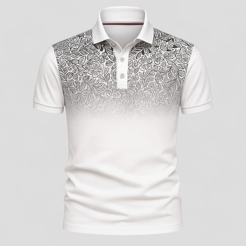 Fabio | Polo Uomo Manica Corta Estiva Stile Gradiente - Bianco - abbigliamento casual uomo camicia estiva polo comfort e traspirabilità polo cotone misto polo estiva uomo polo lavabile in lavatrice polo maniche corte polo moda estate polo stampa gradiente polo trendy - Concept Palermo