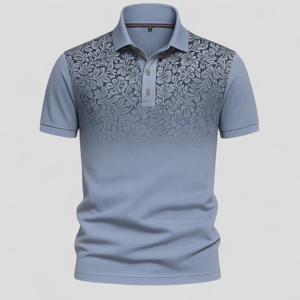 Fabio | Polo Uomo Manica Corta Estiva Stile Gradiente - GrigioBlu - abbigliamento casual uomo camicia estiva polo comfort e traspirabilità polo cotone misto polo estiva uomo polo lavabile in lavatrice polo maniche corte polo moda estate polo stampa gradiente polo trendy - Concept Palermo