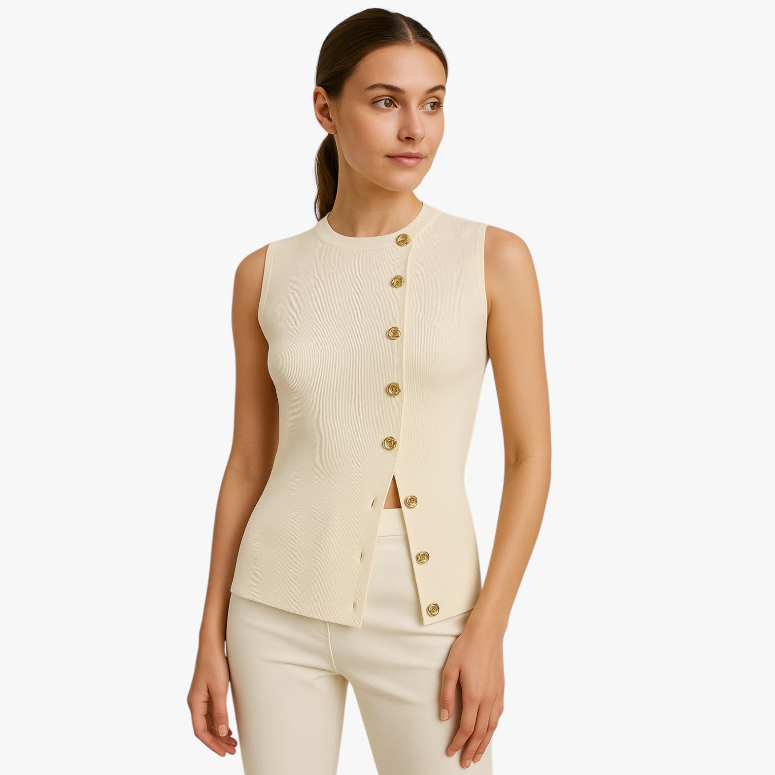 Agnes | Gilet con bottoni asimmetrici - - regular fit slight stretch spring summer sweaters & cardigans women women clothes yellow - Concept Palermo