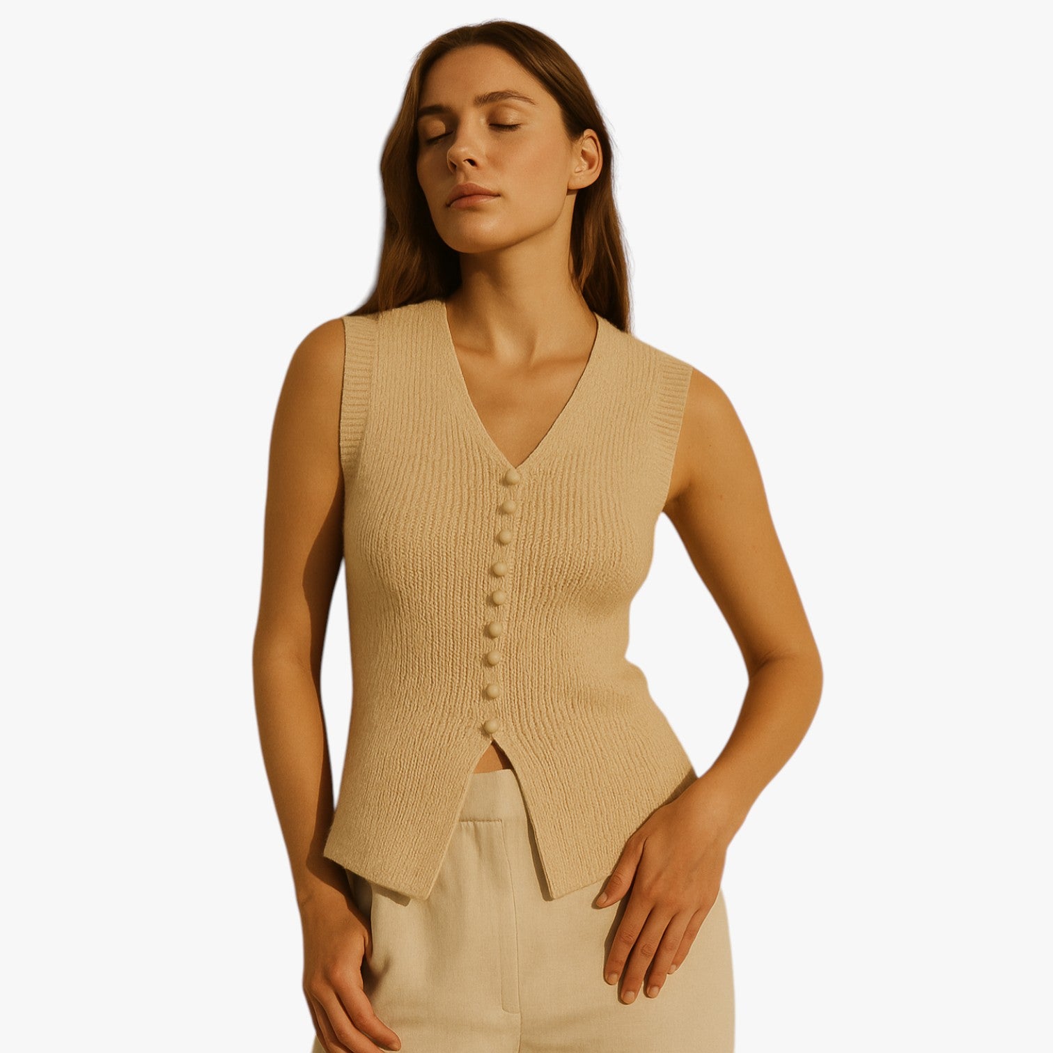 Mara | Maglione girocollo lavorato a maglia con bottoni - - elegant khaki leisure regular regular fit slight stretch spring summer sweaters & cardigans - Concept Palermo