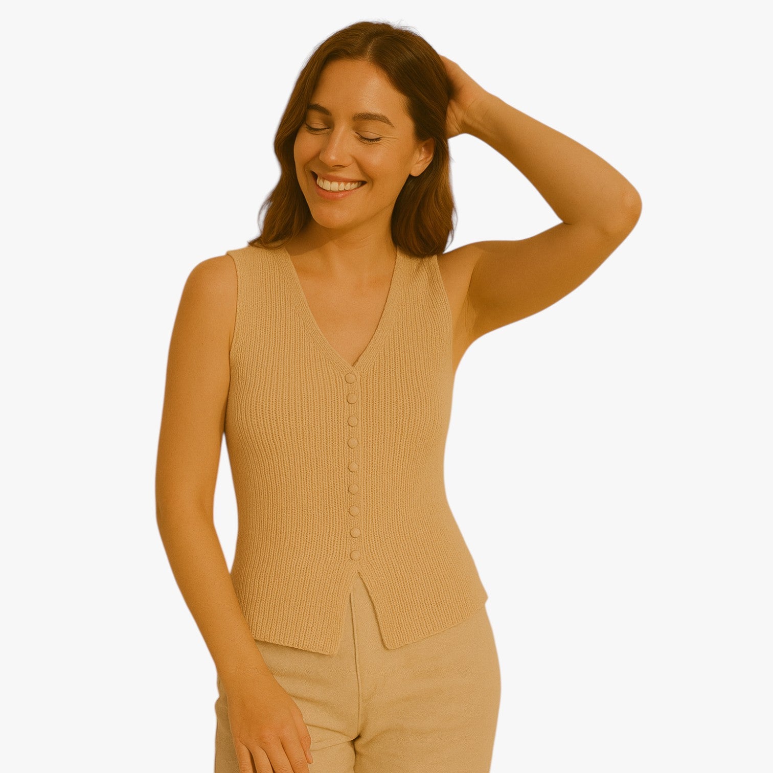 Mara | Maglione girocollo lavorato a maglia con bottoni - - elegant khaki leisure regular regular fit slight stretch spring summer sweaters & cardigans - Concept Palermo