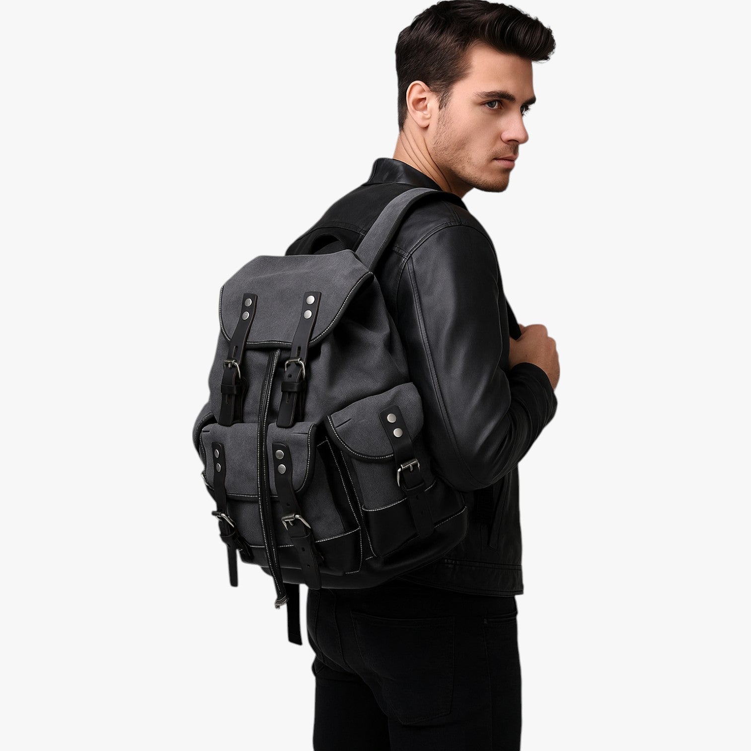 Conor | Zaino Escursionismo Tela e Pelle a Grande Capacità - - bag Bags bags for men mens bag - Concept Palermo