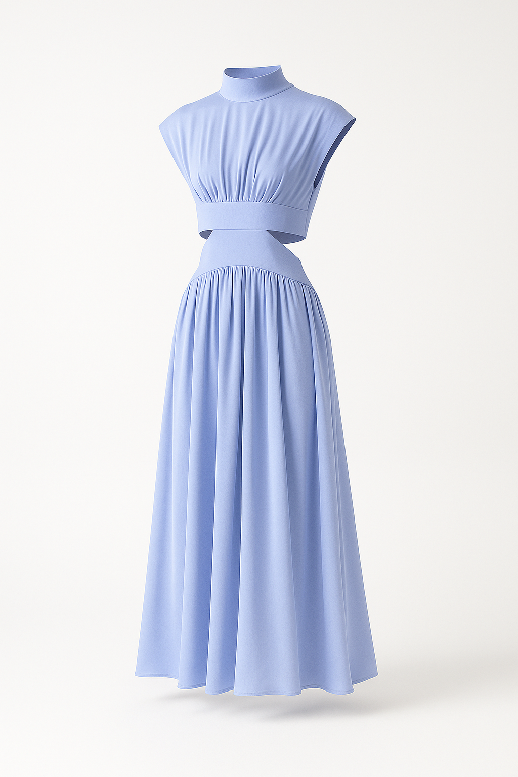 Anna | Vestito elegante di media lunghezza per donne con tagli e collo alto - Azzurro - Dresses Dresses & Jumpsuits Maxi Dresses Mock Neckline Dresses Women - Concept Palermo