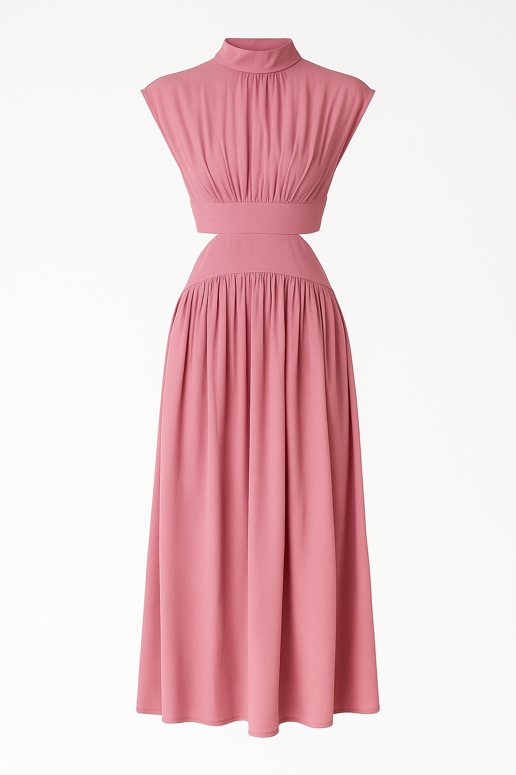 Anna | Vestito elegante di media lunghezza per donne con tagli e collo alto - Rosa - Dresses Dresses & Jumpsuits Maxi Dresses Mock Neckline Dresses Women - Concept Palermo