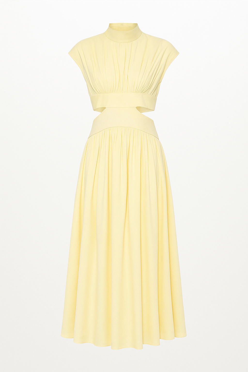 Anna | Vestito elegante di media lunghezza per donne con tagli e collo alto - Giallo chiaro - Dresses Dresses & Jumpsuits Maxi Dresses Mock Neckline Dresses Women - Concept Palermo