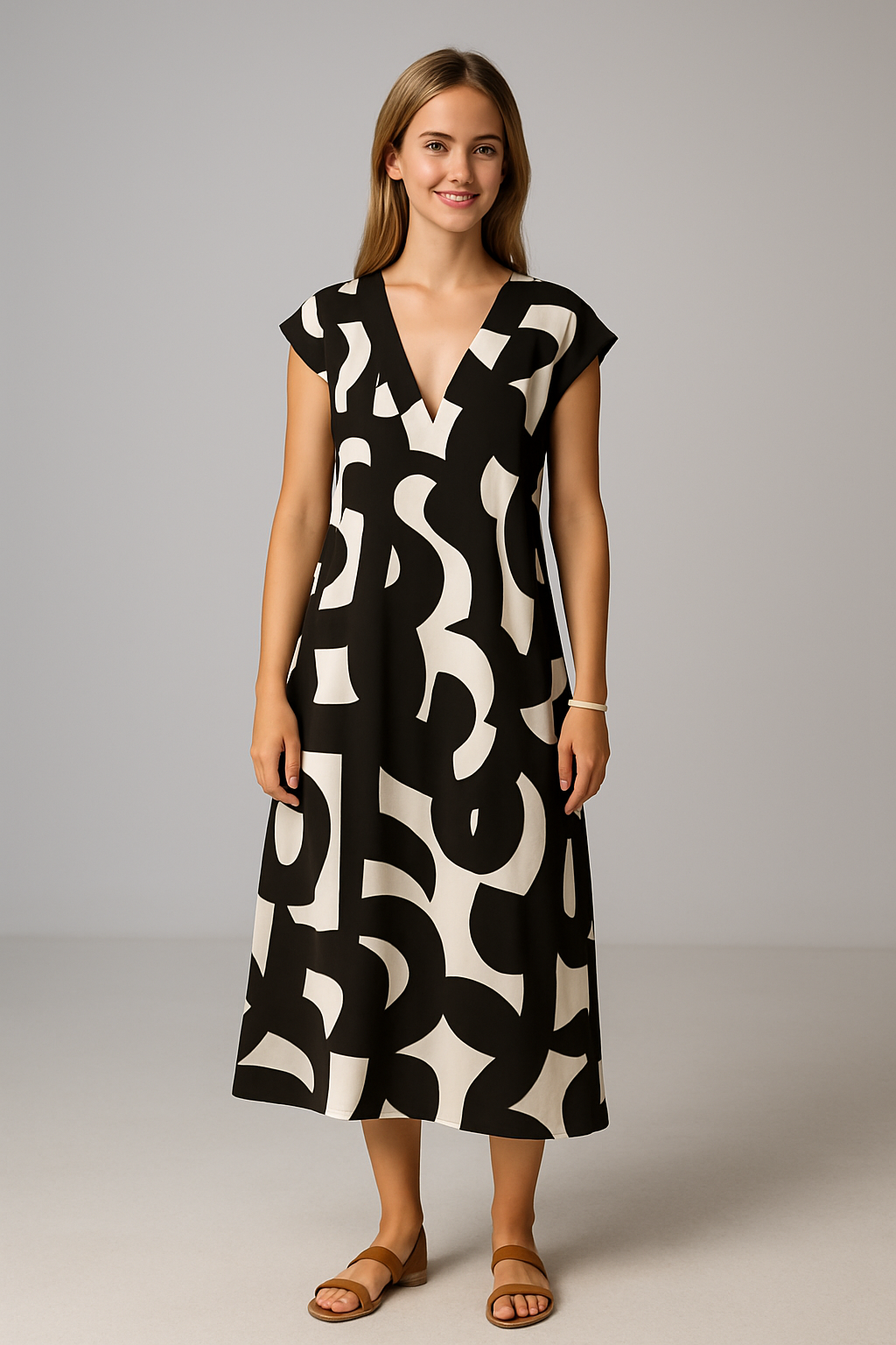 Vicki | Abito Donna Maxy Elegante con Stampa Astratta - - abito estivo abito lungo abito maxy materiale leggero moda femminile scollatura a V stampa astratta stile artistico taglie disponibili vestibilità comoda - Concept Palermo