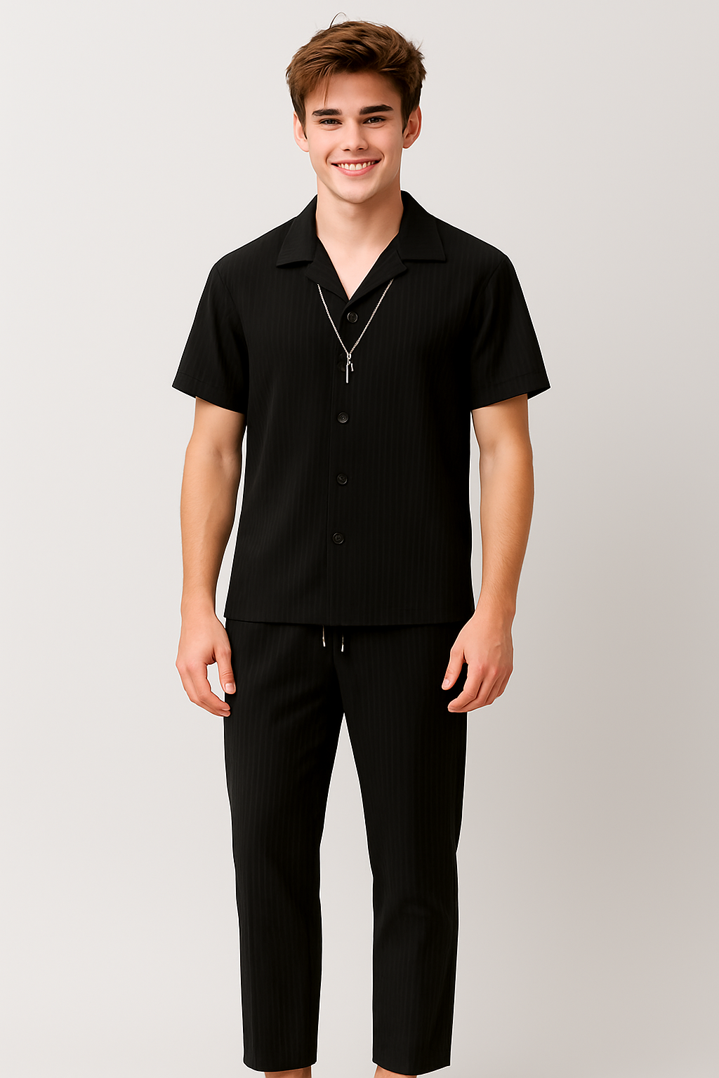 Chester | Completo composto da camicia a maniche corte con bottoni e pantaloni con coulisse abbinati - - suits suits and pants - Concept Palermo