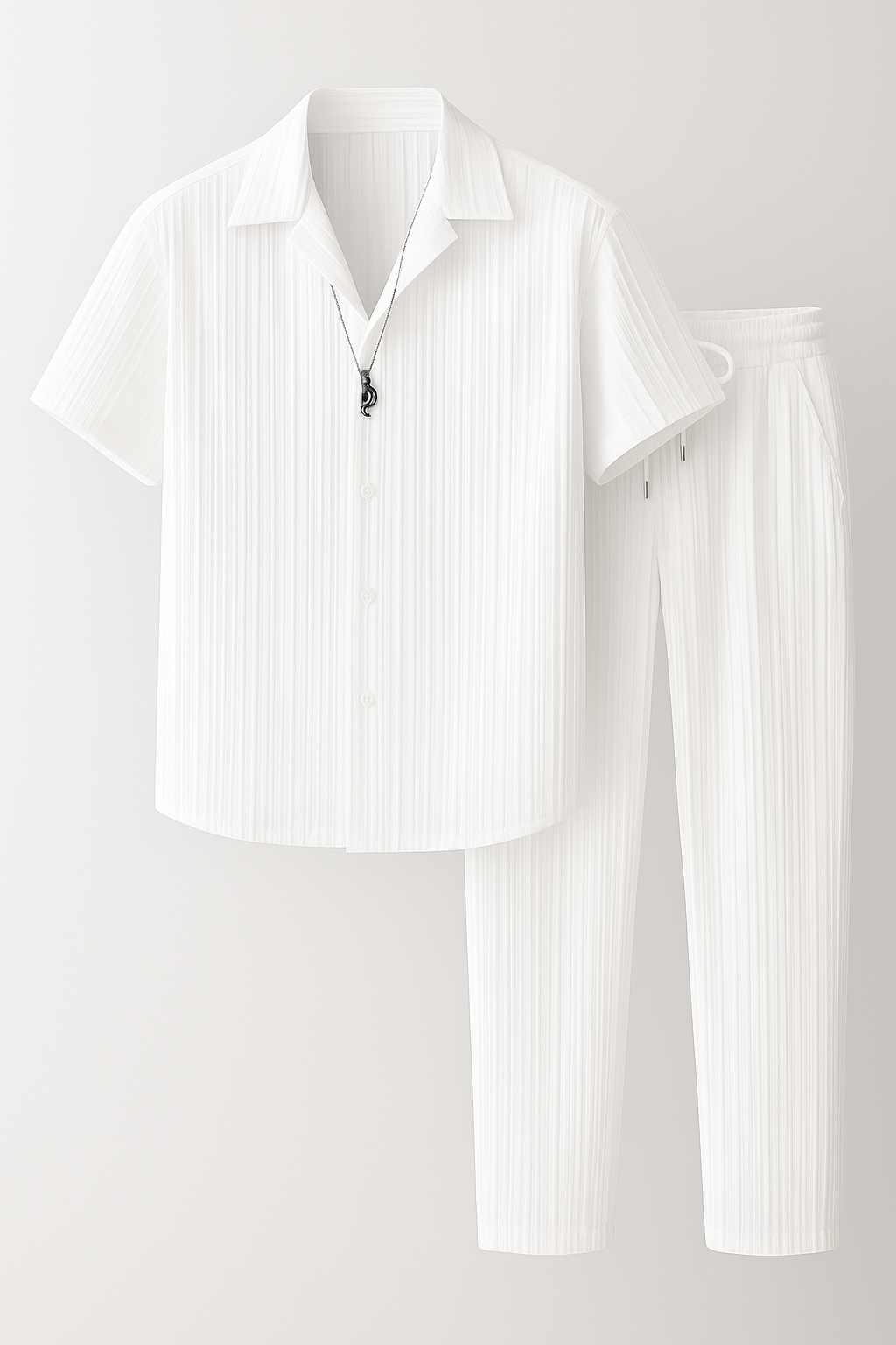 Chester | Completo composto da camicia a maniche corte con bottoni e pantaloni con coulisse abbinati - Bianco - suits suits and pants - Concept Palermo