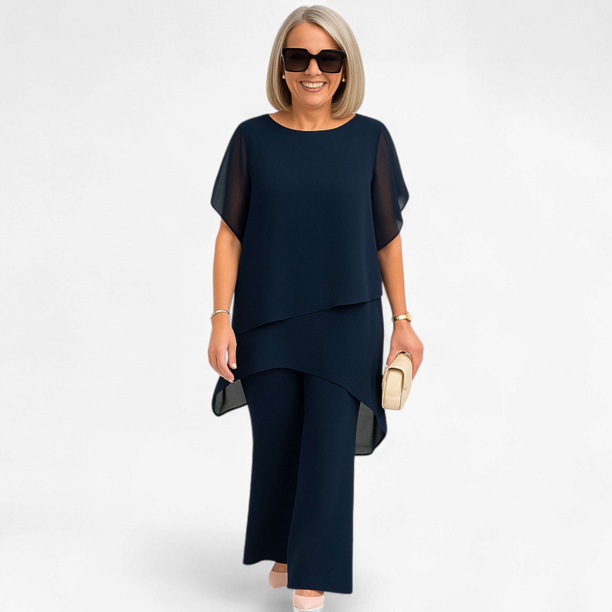 Bianca | Top Sifon e Pantaloni a Gamba Larga