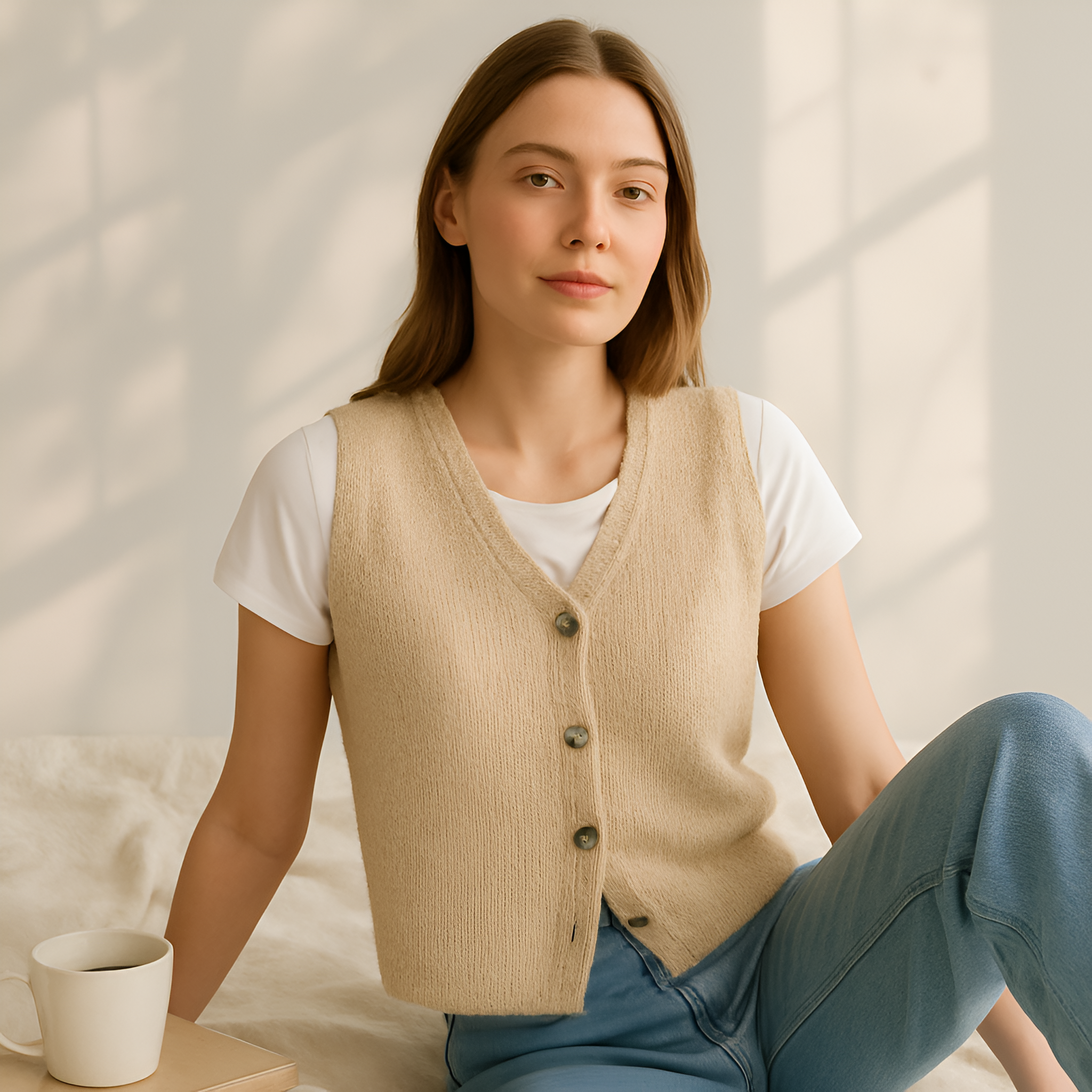Mirriam | Gilet in maglia beige - - vests - Concept Palermo