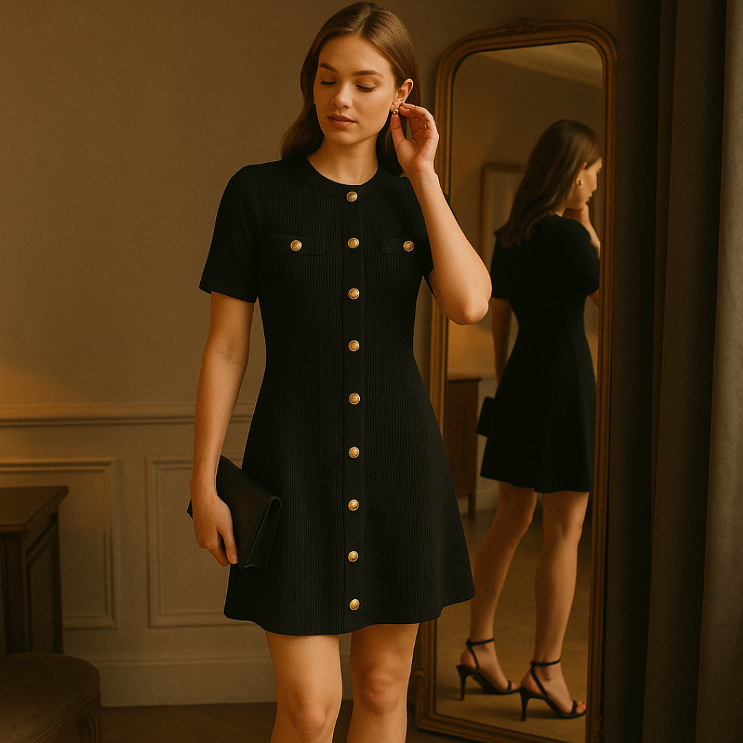 Lara | Miniabito in maglia a coste con dettagli dorati - - Dresses female dress Maxi Dresses Mini Dresses - Concept Palermo