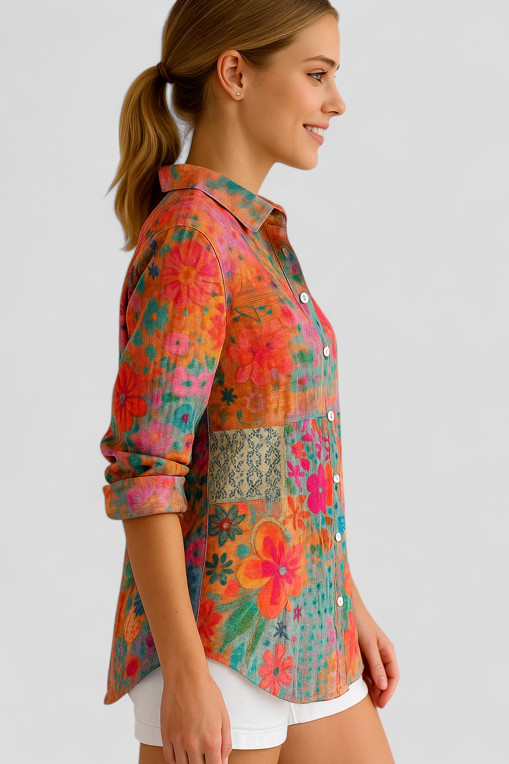 Norah | Blusa Donna Colorata con Stampa Unica - - abbigliamento casual blusa colorata blusa versatile comoda e stilosa gonna e blusa look giocoso moda estiva outfit unico stampa artistica taglie disponibili - Concept Palermo