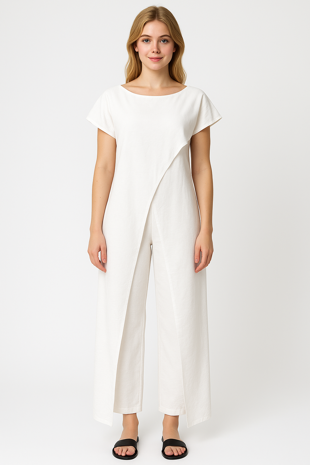 Anouk | Completo Elegante Donna Top e Pantaloni - - abbigliamento femminile look moderno materiale leggero outfit estivo pantaloni di moda set coordinato set elegante stile versatile top asimmetrico top senza spalline - Concept Palermo
