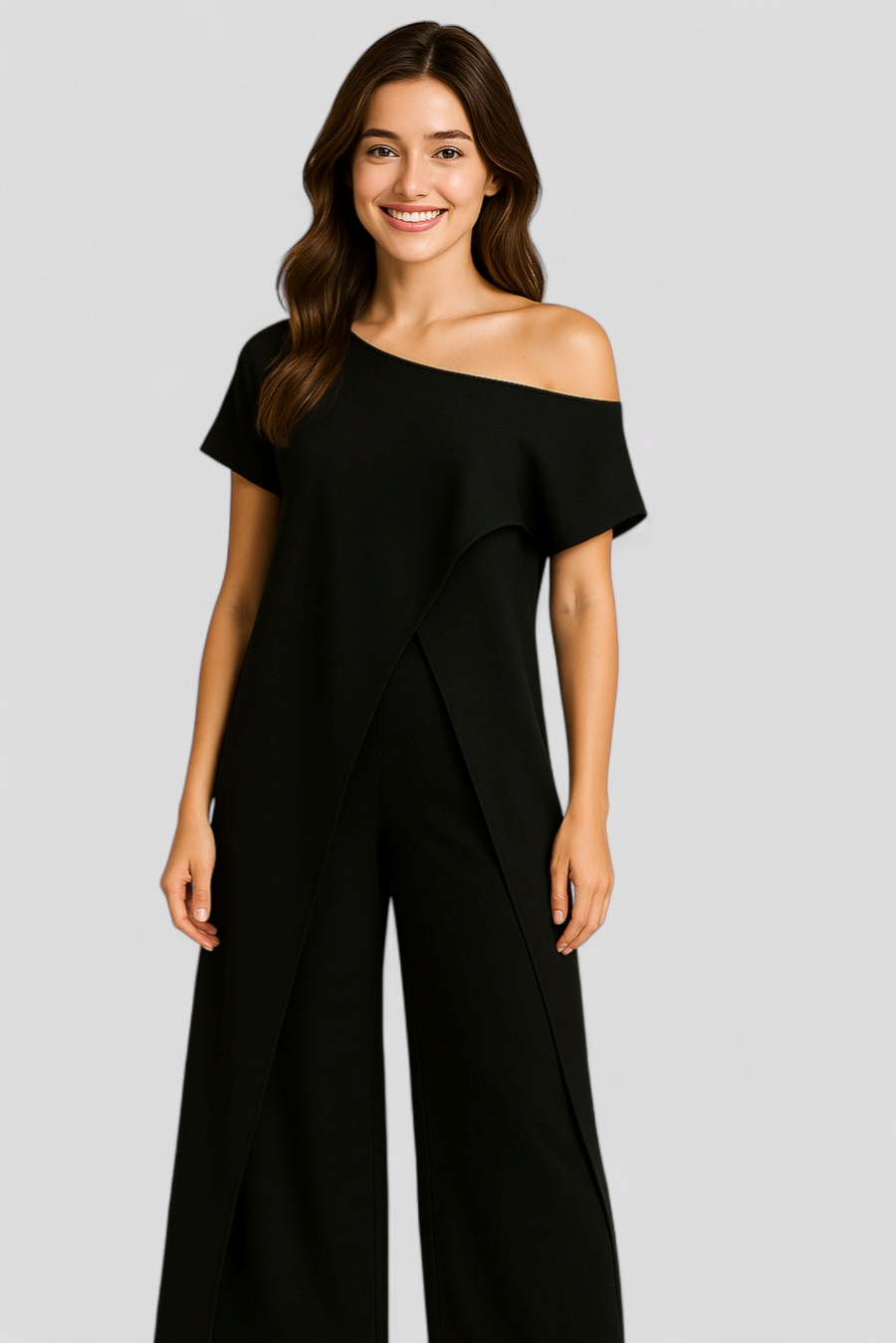 Anouk | Completo Elegante Donna Top e Pantaloni - - abbigliamento femminile look moderno materiale leggero outfit estivo pantaloni di moda set coordinato set elegante stile versatile top asimmetrico top senza spalline - Concept Palermo