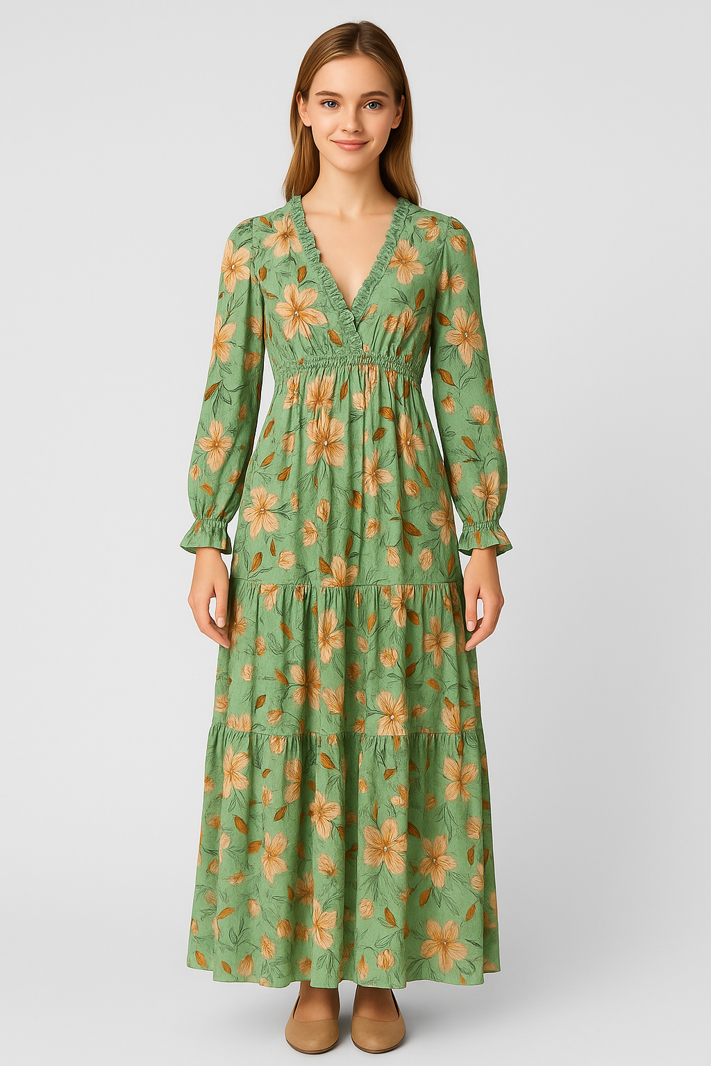 Greta | Abito Maxi Elegante con Motivo Floreale - - abito da cerimonia abito floreale abito maxi lunghe abito scollatura a V moda estate 2023 night out dress stile casual elegante tessuto leggero vestito elegante estivo vestito versatile - Concept Palermo