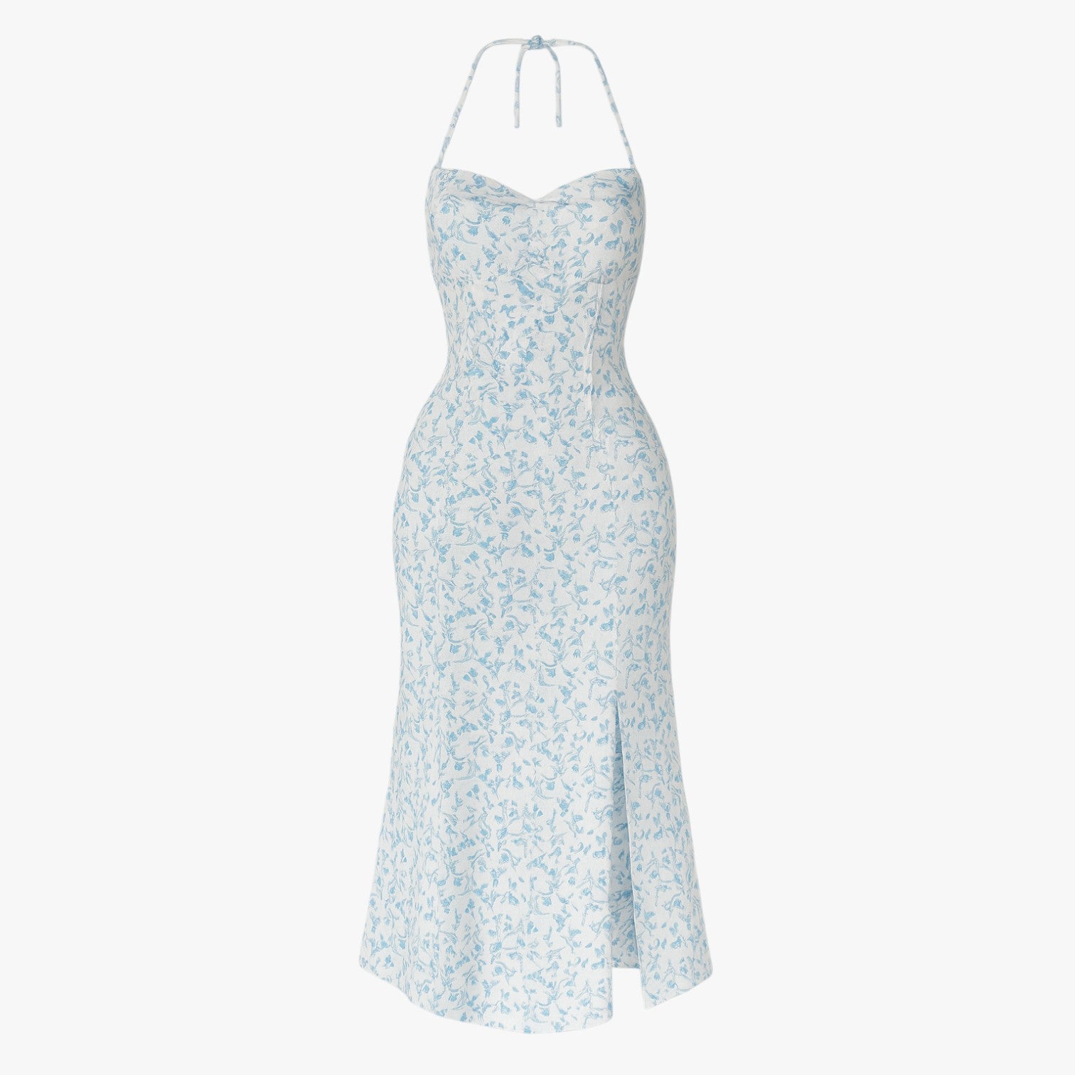 Sofia | Elegante abito da sera in pizzo senza schiena con scollo a halter - Celeste - - Concept Palermo