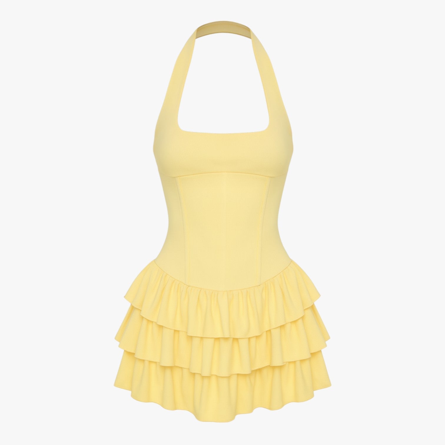 Selena | Abito estivo asimmetrico con collo a halter e bordo sfrangiato - giallo - - Concept Palermo