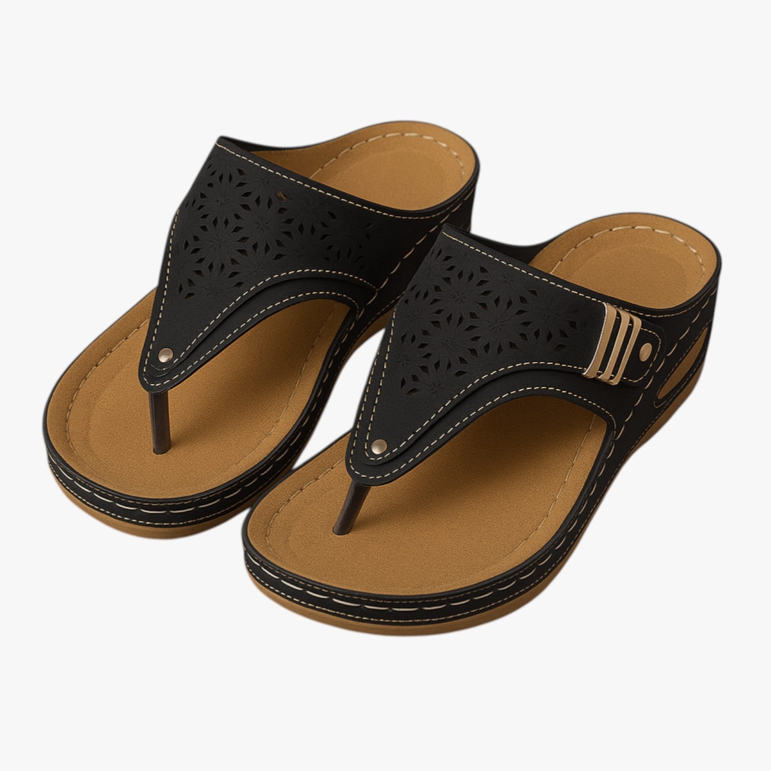 Julia | Sandali Ortopedici Donna Morbidi, Antiscivolo e con Zeppa Estiva - Nero - breathable sandals easy wear sandals fashion sandals stylish sandals - Concept Palermo