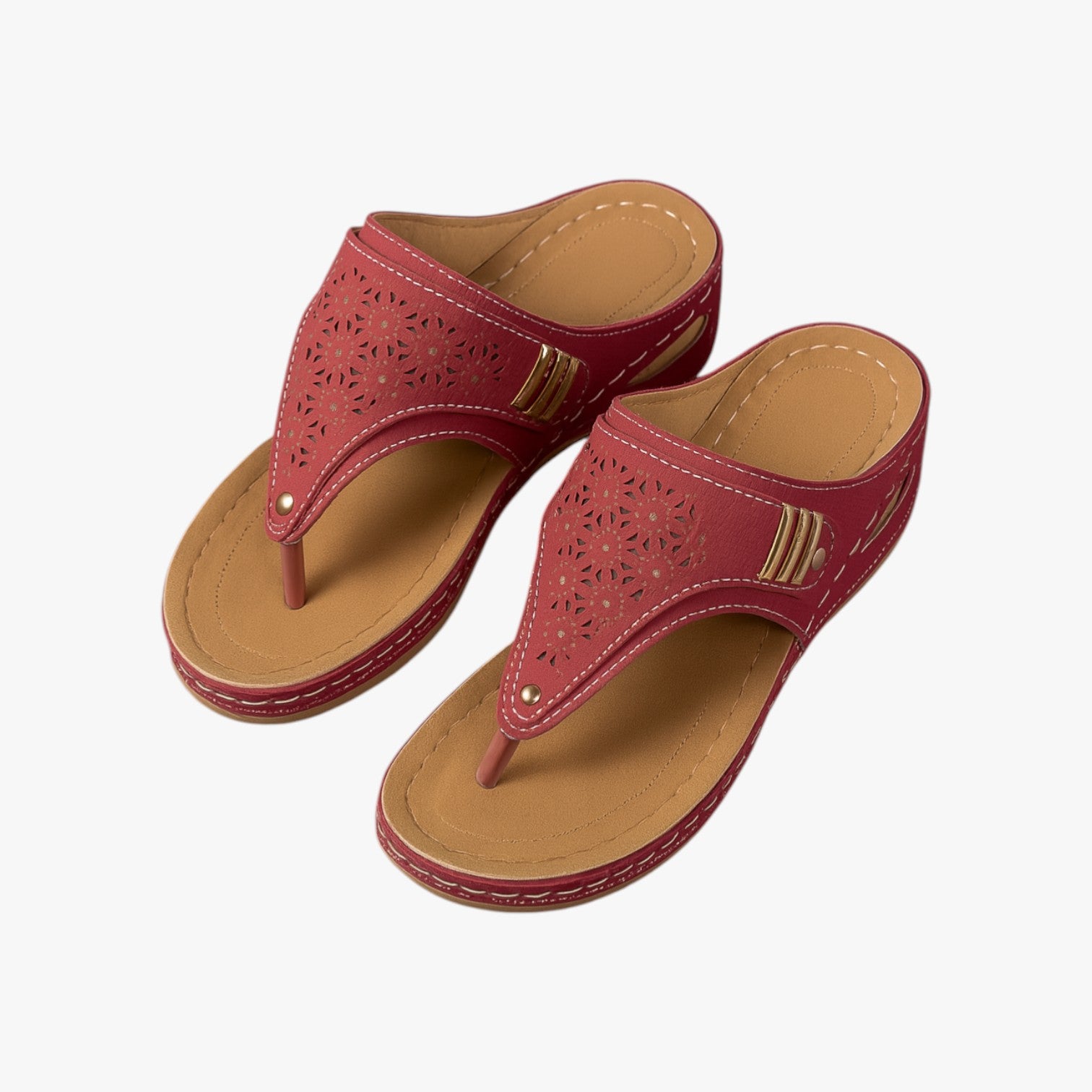 Julia | Sandali Ortopedici Donna Morbidi, Antiscivolo e con Zeppa Estiva - Rosso - breathable sandals easy wear sandals fashion sandals stylish sandals - Concept Palermo