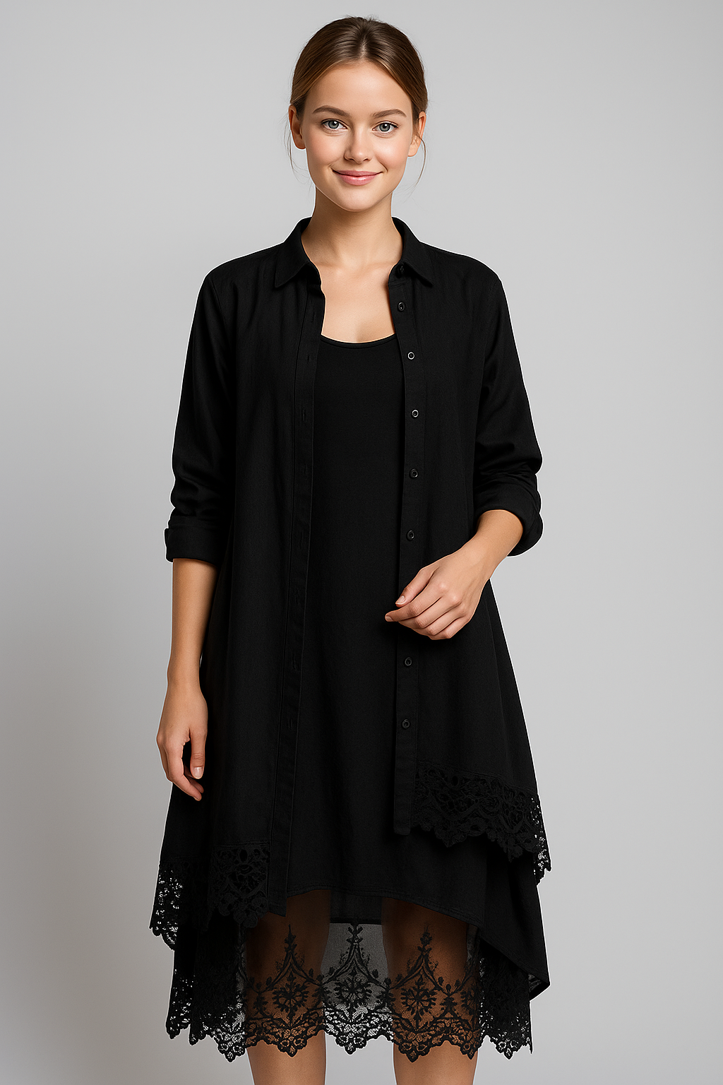 Aurora | Abito Lungo Boho con Dettagli in Pizzo & Camicia Abbinata - - Complete Outfit dress outfit outfit con abito outfit set - Concept Palermo