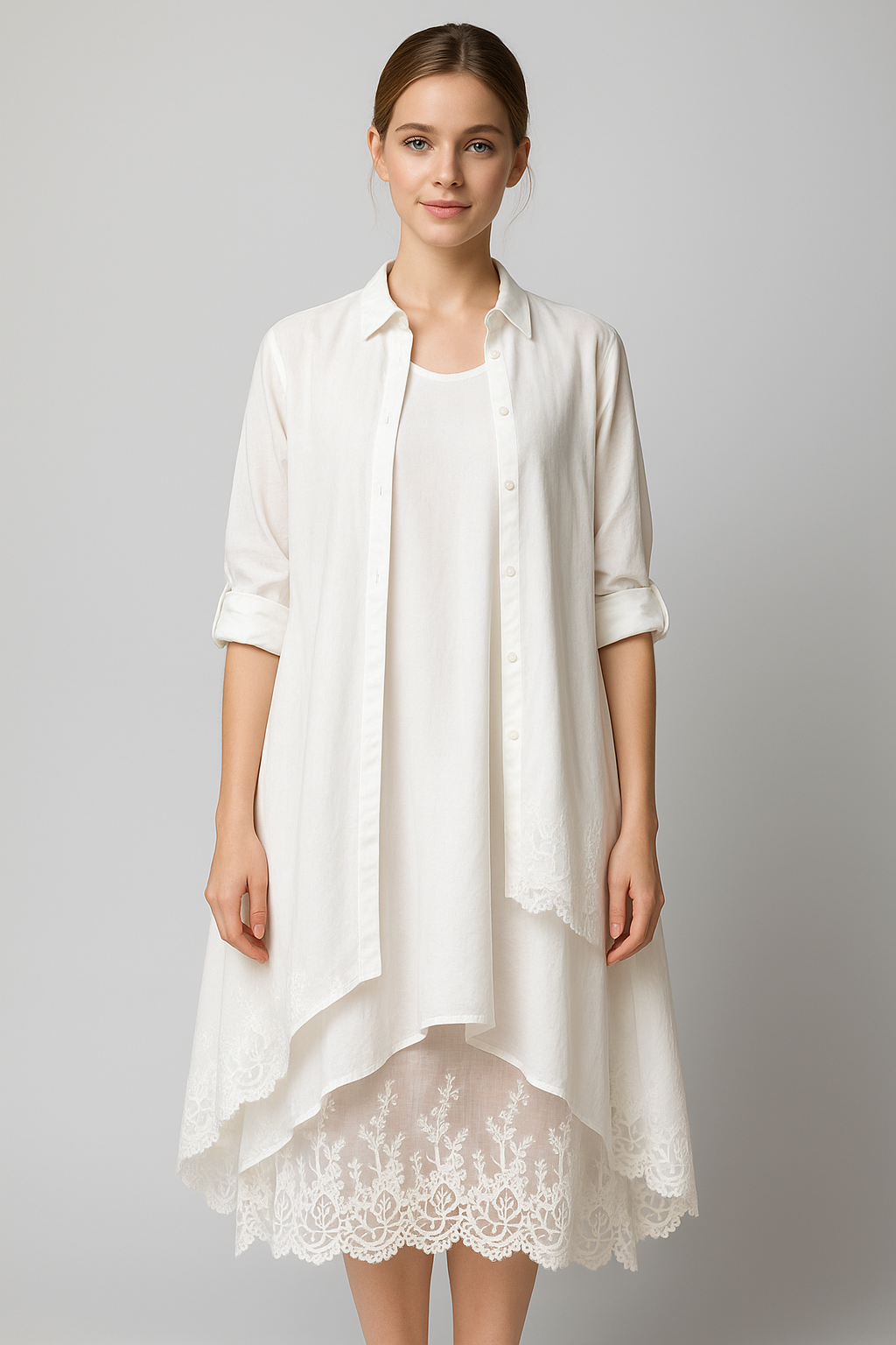 Aurora | Abito Lungo Boho con Dettagli in Pizzo & Camicia Abbinata - - Complete Outfit dress outfit outfit con abito outfit set - Concept Palermo