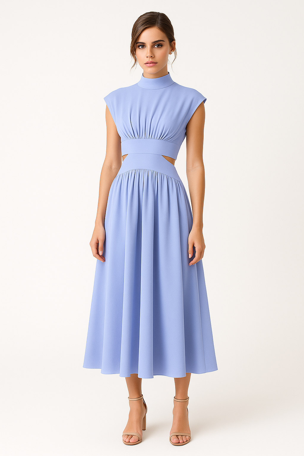 Anna | Vestito elegante di media lunghezza per donne con tagli e collo alto - - Dresses Dresses & Jumpsuits Maxi Dresses Mock Neckline Dresses Women - Concept Palermo