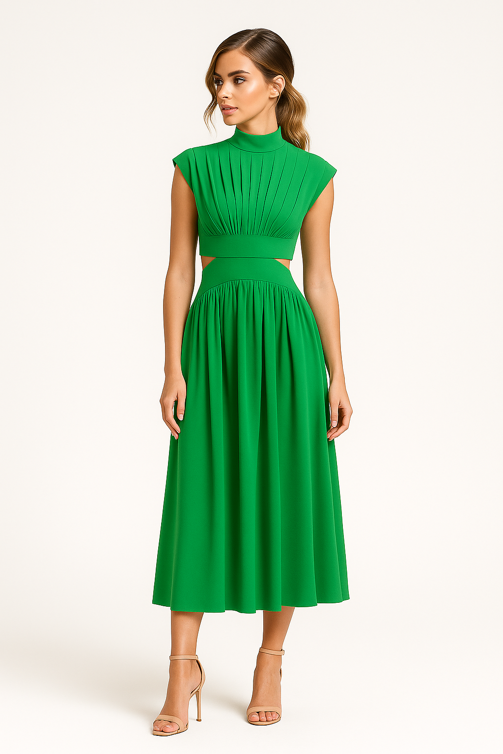 Anna | Vestito elegante di media lunghezza per donne con tagli e collo alto - - Dresses Dresses & Jumpsuits Maxi Dresses Mock Neckline Dresses Women - Concept Palermo