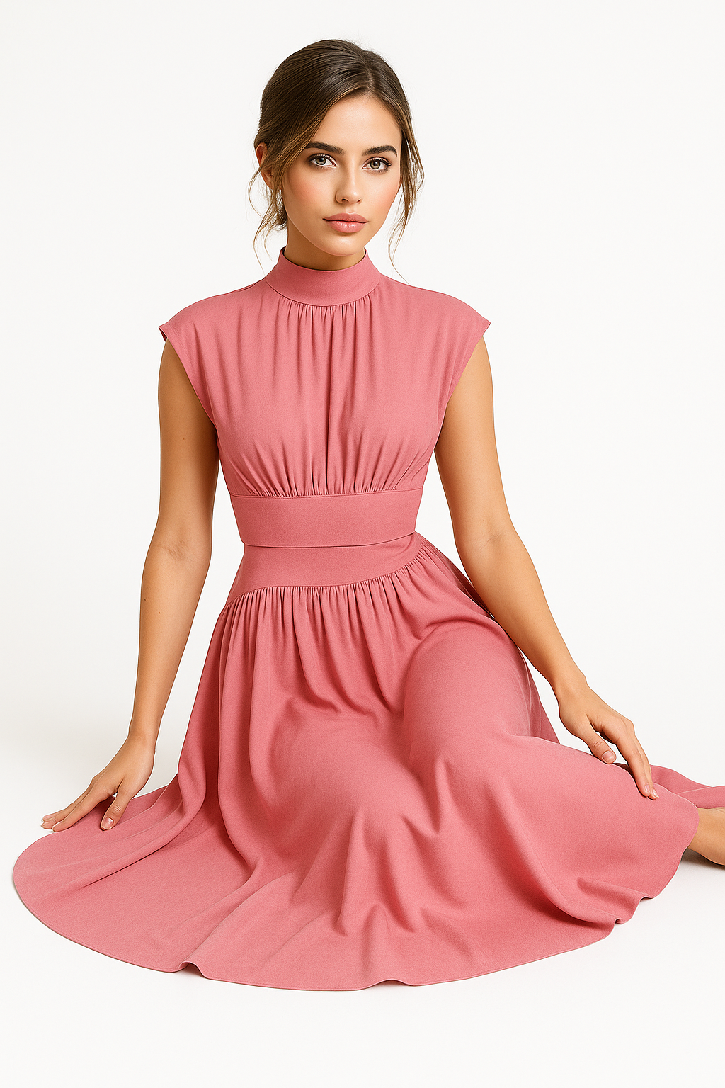 Anna | Vestito elegante di media lunghezza per donne con tagli e collo alto - - Dresses Dresses & Jumpsuits Maxi Dresses Mock Neckline Dresses Women - Concept Palermo