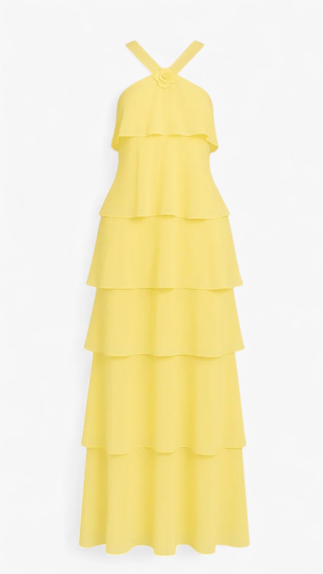 Isabeau | Vestito a collo alto a strati con fiori 3D - Giallo - casual dresses Dresses - Concept Palermo