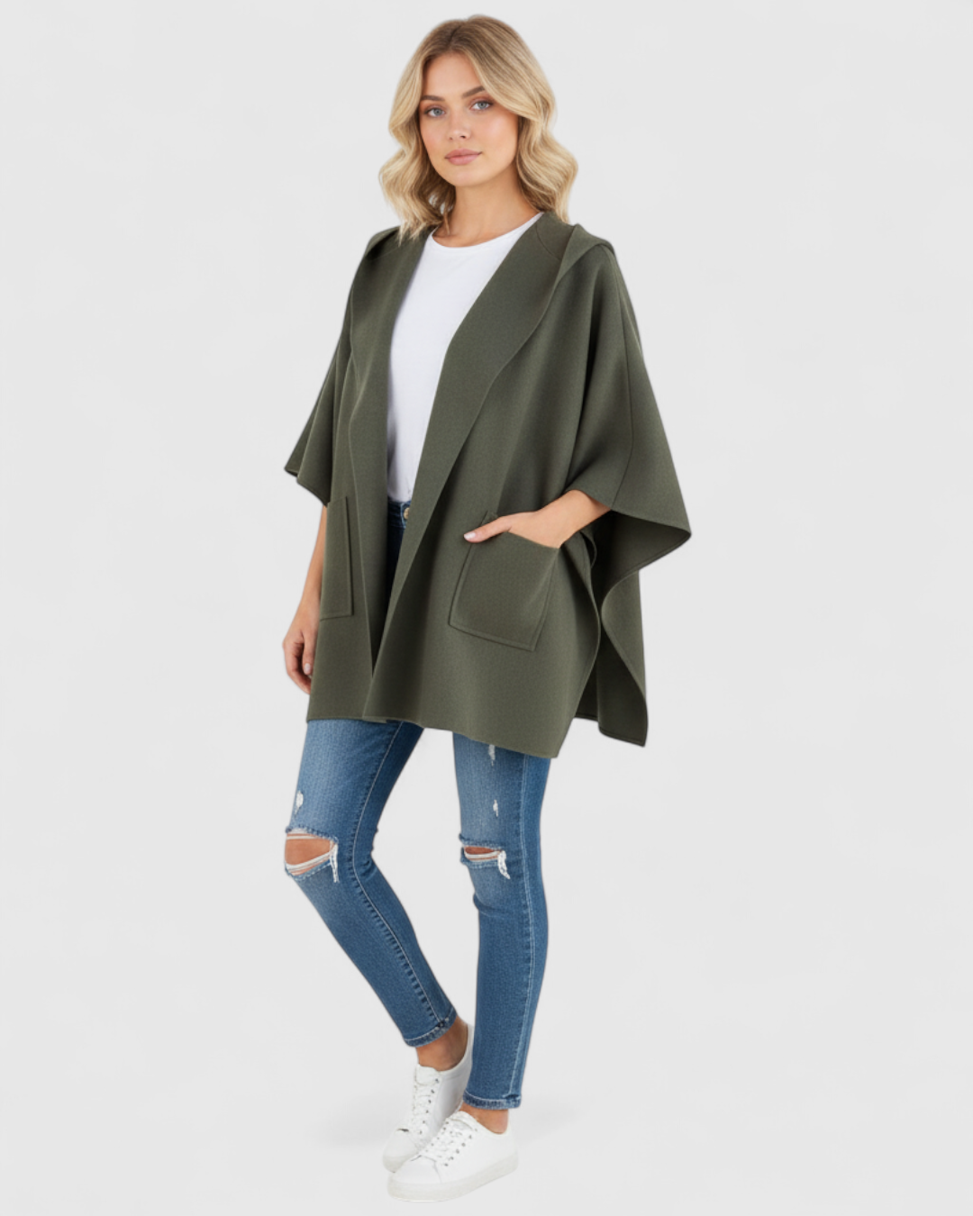 Mikte | Cappotto Donna Elegante Midi con Maniche - - abbigliamento casual cappotto colori vari cappotto con collo a revers cappotto cotone cappotto elegante cappotto maniche midi cappotto midi cappotto primaverile cappotto taglie grandi - Concept Palermo
