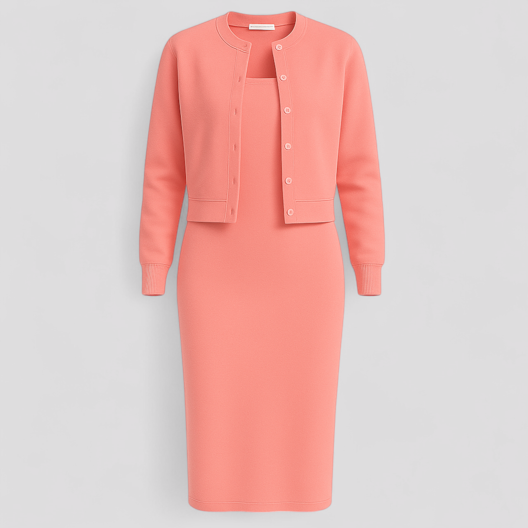 Acadia | Abito Midi Elegante con Cardigan Abbinato - Rosa - abbigliamento casual abito midi abito versatile cardigan elegante moda femminile outfit formale stile comodo tessuto di alta qualità - Concept Palermo