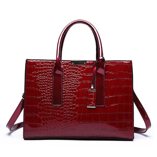TRIJN - Borsa da donna con stampa coccodrillo - Vino rosso - handbags Women's handbags - Concept Palermo