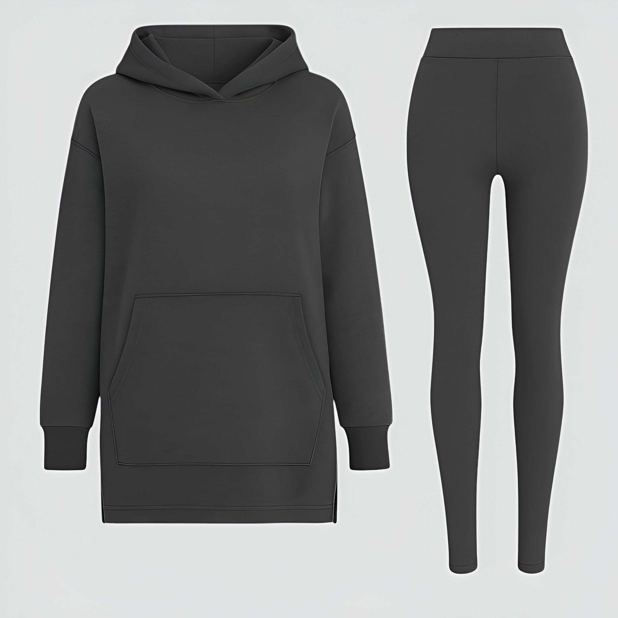 Evelyn | Set felpa e leggings - Comfort e Stile Senza Sforzo - Grigio Scuro - Moda Senza Sforzo Outfit Casual Chic Outfit Relaxato Set Comfort Quotidiano Set Felpa con Leggings a Mezza Lunghezza Set Felpa Elegante - Concept Palermo