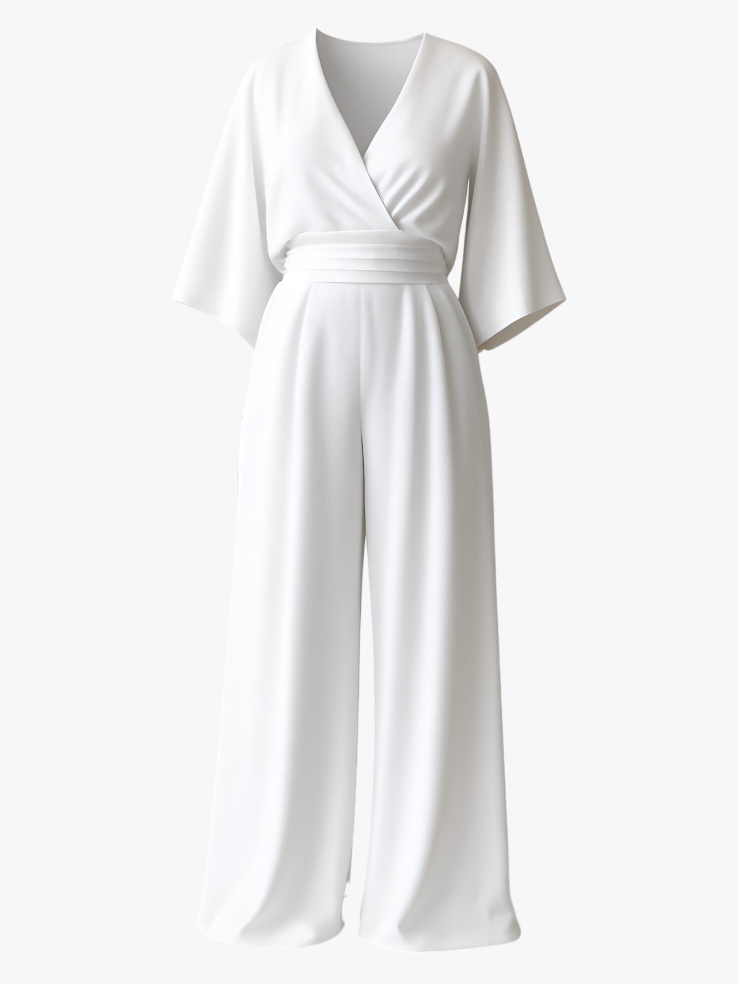 Dorothy | Elegante tuta da donna - Bianco - abbigliamento casual abbigliamento donna completo elegante jumpsuit con tasche jumpsuit con V-ausschnitt jumpsuit da cerimonia jumpsuit elegante jumpsuit estivo moda femminile taglio ampio delle gambe - Concept Palermo